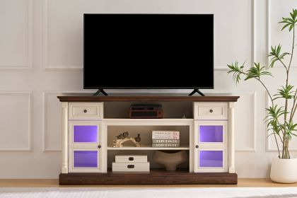 Farmhouse Fireplace TV Stand With Roman Column Styling, Up To 80-inch TV, 70-inch Modern Tall Entertainment Center With LED Lights, Living Room M (Option: Walnut White)