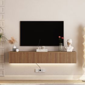Floating TV Stand Wall Mounted With 16 Color LEDs,69 Modern TV Stand, Floating TV Cabinet Entertainment Center For 55 60 65 Inch (Option: Wood)