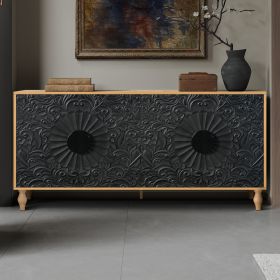 Black Carved Symmetrical Design Door And Wood Coloured Frame For TV Stand Table,Living Room ,Entryway (Option: Black Natural)