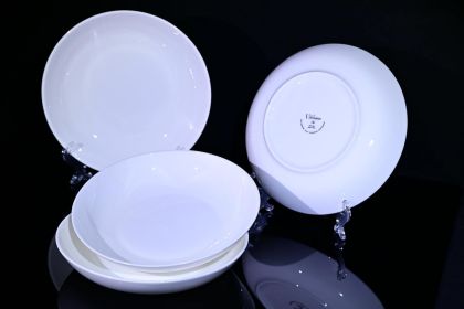 Lily Bone China Dinnerware Set, 4 Pieces, 8-inch Pasta White, Salad, Fruit Plate (Option: White)
