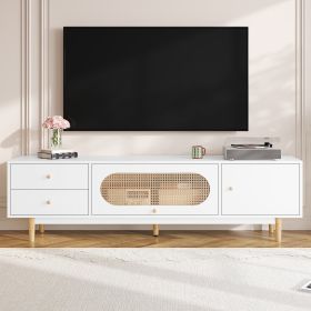 70 Inch TV Stand For TVs Up To 80 Inch, Minimalist TV Console Table With Drawers, Media Entertainment Center For Living Room, Bedroom (Option: White)
