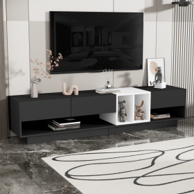 ON-TREND Sleek And Stylish TV Stand With Perfect Storage Solution, Two-tone Media Console For TVs Up To 80'', Functional TV Cabinet With Versatil (Option: Black)